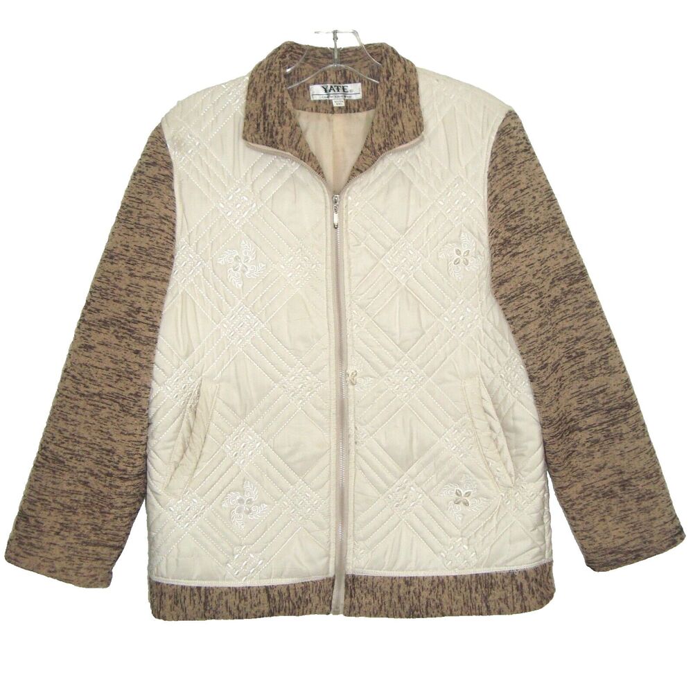 YATE Girls Quilted Embroidered Elbow Patch Zip Up Lined Jacket Size XXL